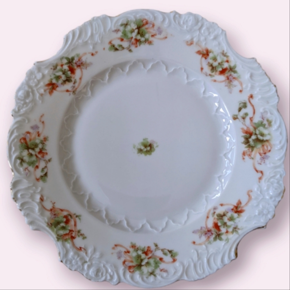 Hermann Ohme plate antique 1920s porcelain dish green floral delicate 8 …